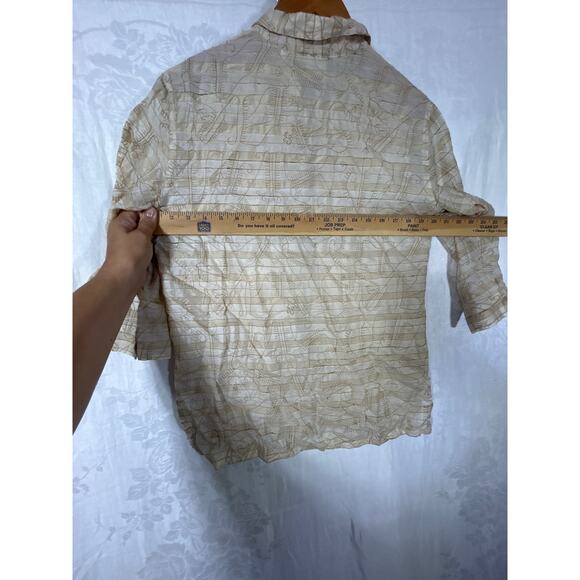 Chicos Design Button Up 1 Medium Tan Beige 100% Silk Embroidered Tunic - Picture 9 of 10